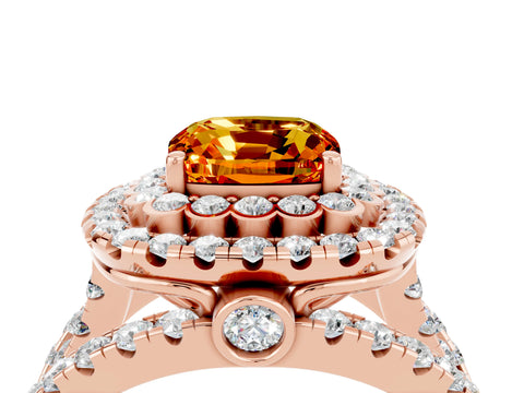 Rose gold Double Halo Cushion Cut Diamond Split Shank Pave Set Ring_4
