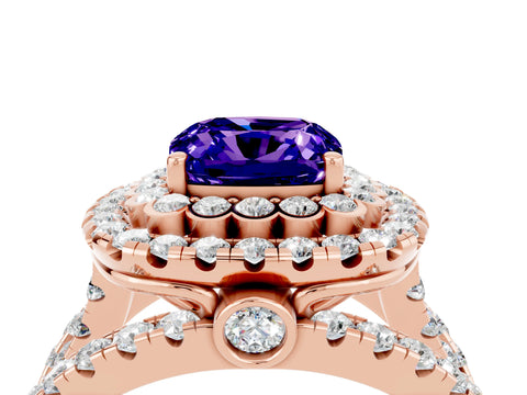 Rose gold Double Halo Cushion Cut Diamond Split Shank Pave Set Ring_4