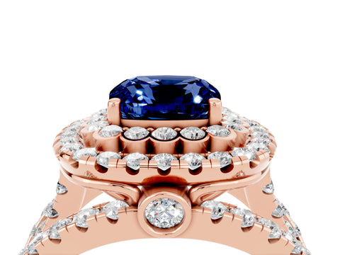 Rose gold Double Halo Cushion Cut Diamond Split Shank Pave Set Ring_4