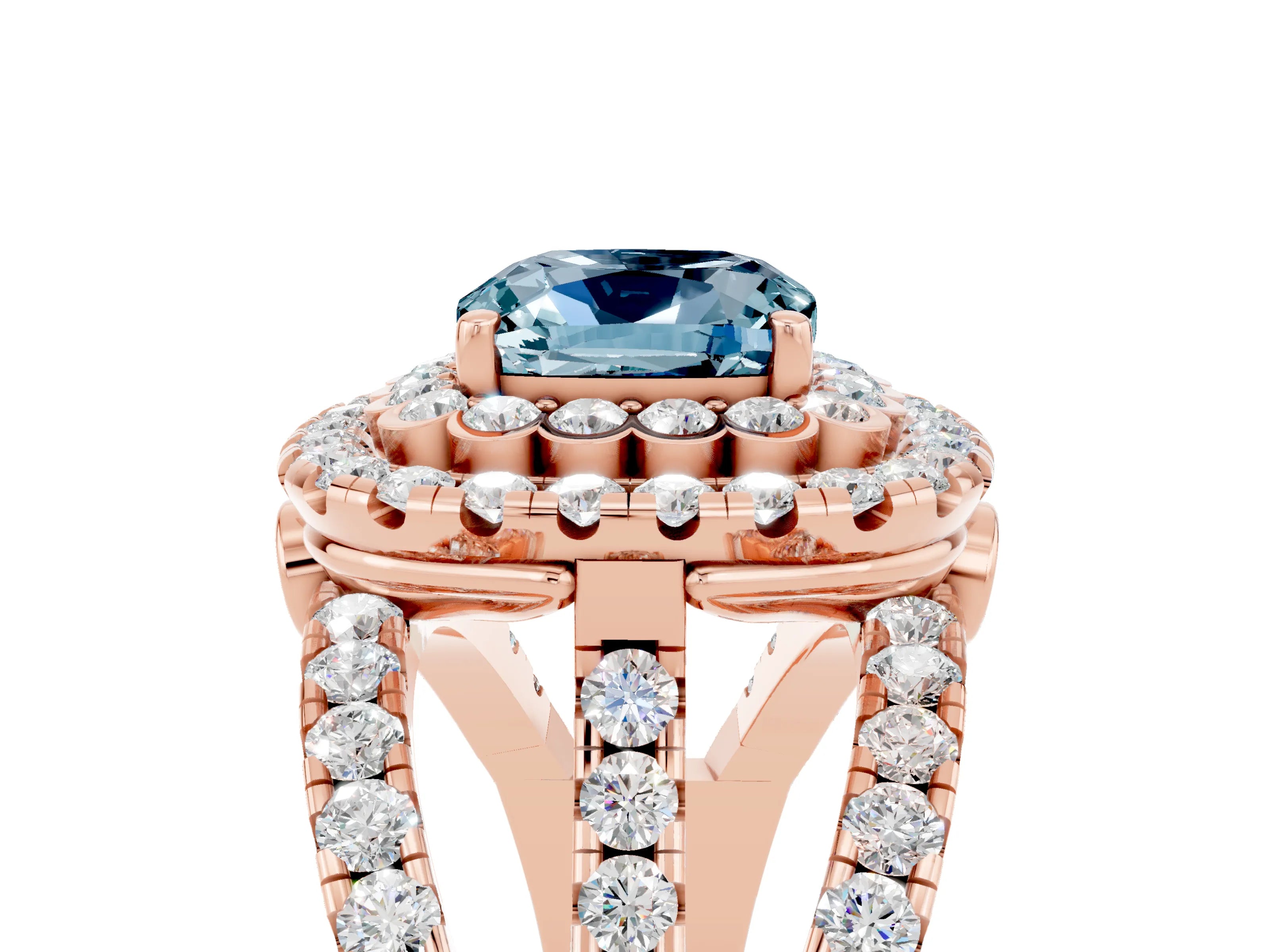 Rose gold Double Halo Cushion Cut Diamond Split Shank Pave Set Ring_5