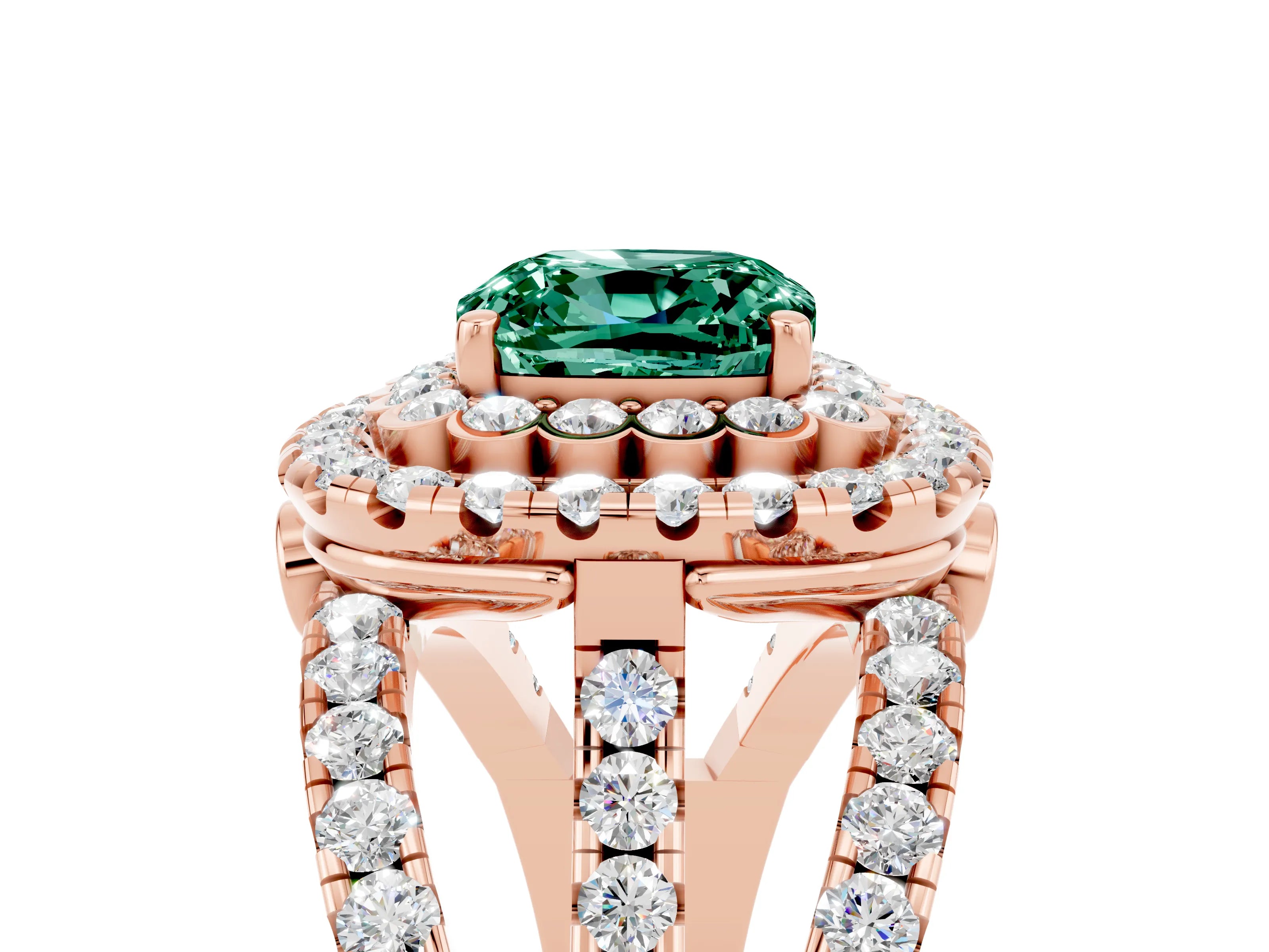 Rose gold Double Halo Cushion Cut Diamond Split Shank Pave Set Ring_5