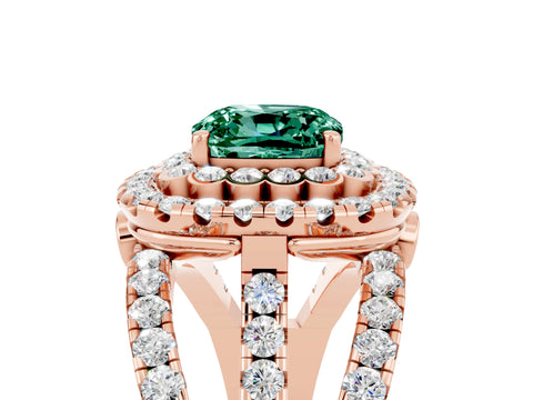 Rose gold Double Halo Cushion Cut Diamond Split Shank Pave Set Ring_5