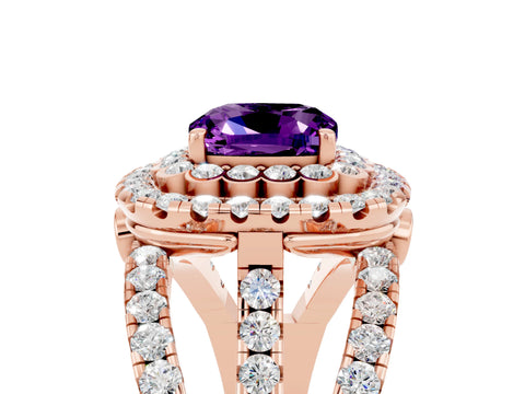 Rose gold Double Halo Cushion Cut Diamond Split Shank Pave Set Ring_5