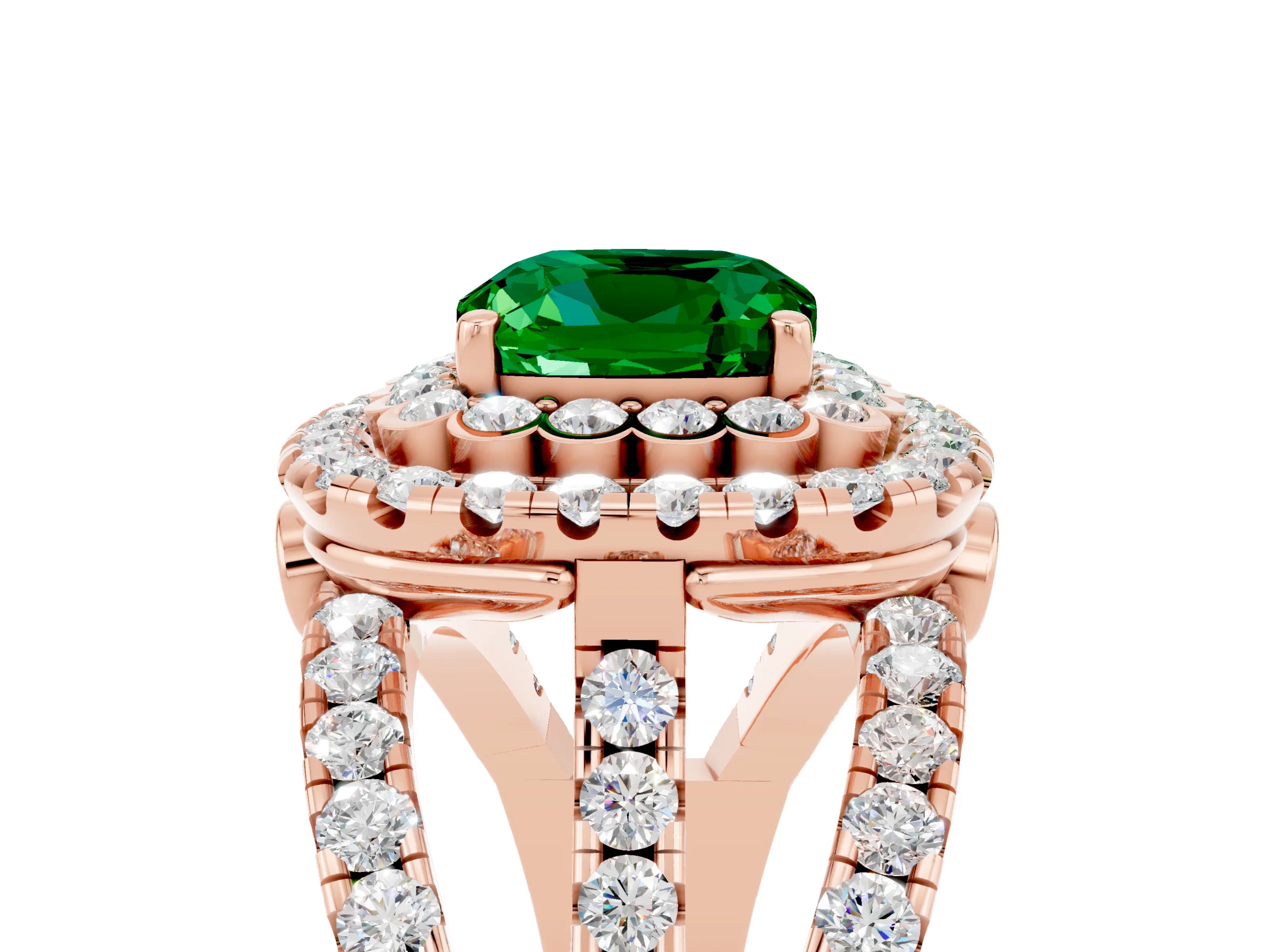 Rose gold Double Halo Cushion Cut Diamond Split Shank Pave Set Ring_5