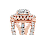 Rose gold Double Halo Cushion Cut Diamond Split Shank Pave Set Ring_5