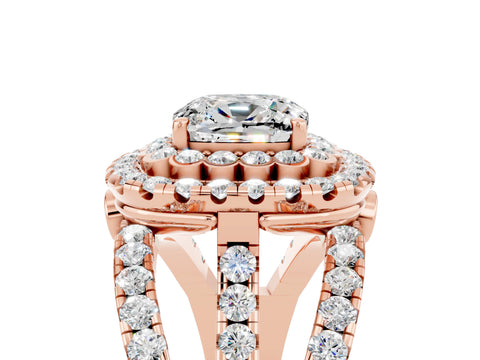 Rose gold Double Halo Cushion Cut Diamond Split Shank Pave Set Ring_5