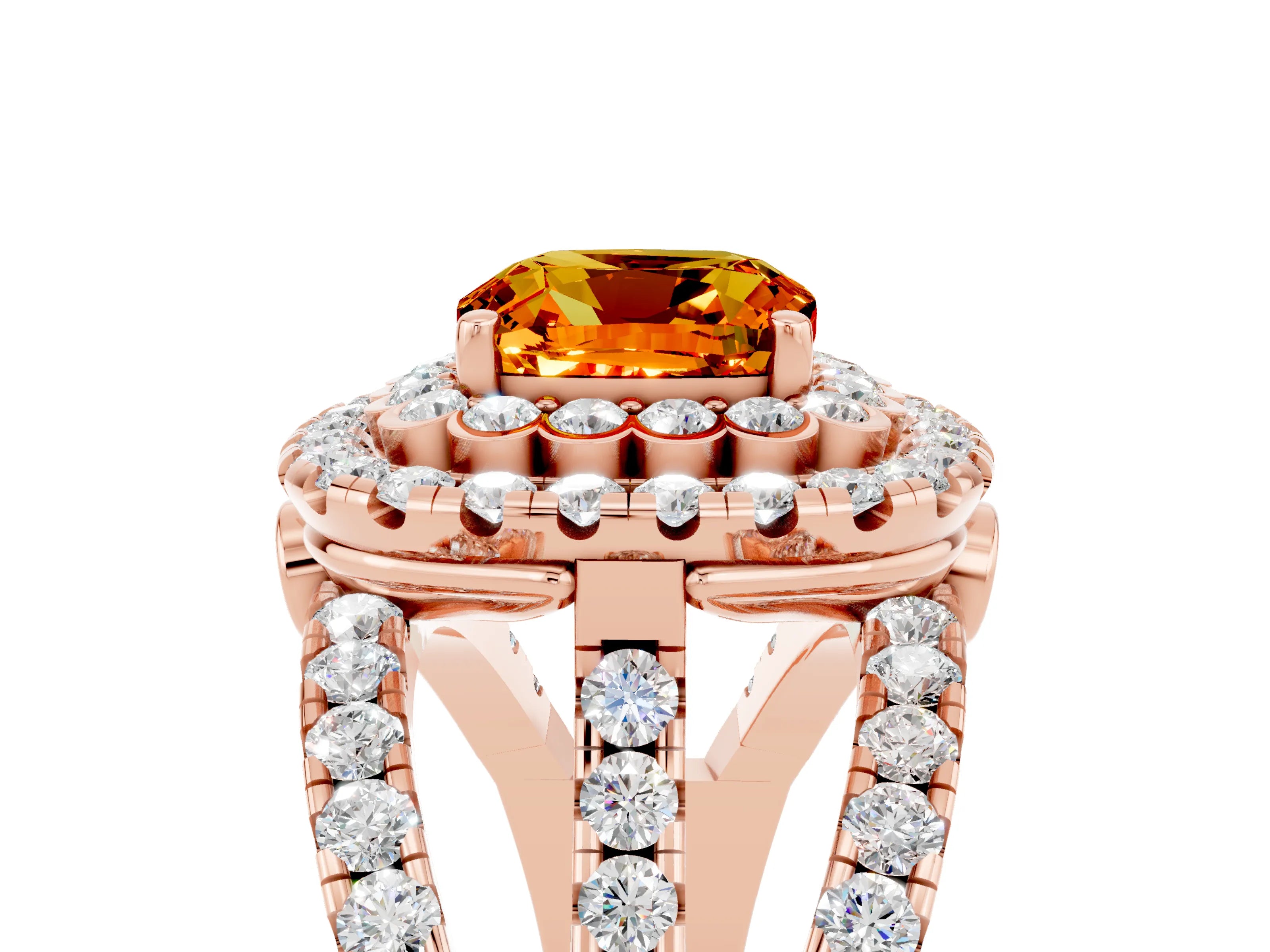 Rose gold Double Halo Cushion Cut Diamond Split Shank Pave Set Ring_5
