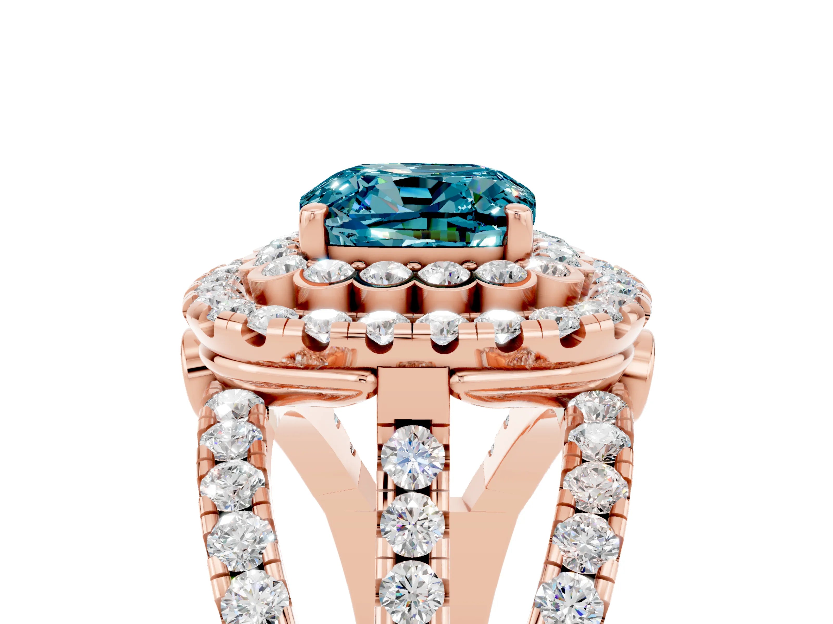 Rose gold Double Halo Cushion Cut Diamond Split Shank Pave Set Ring_5