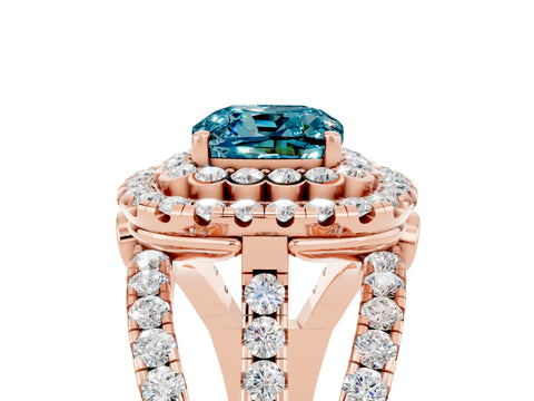 Rose gold Double Halo Cushion Cut Diamond Split Shank Pave Set Ring_5