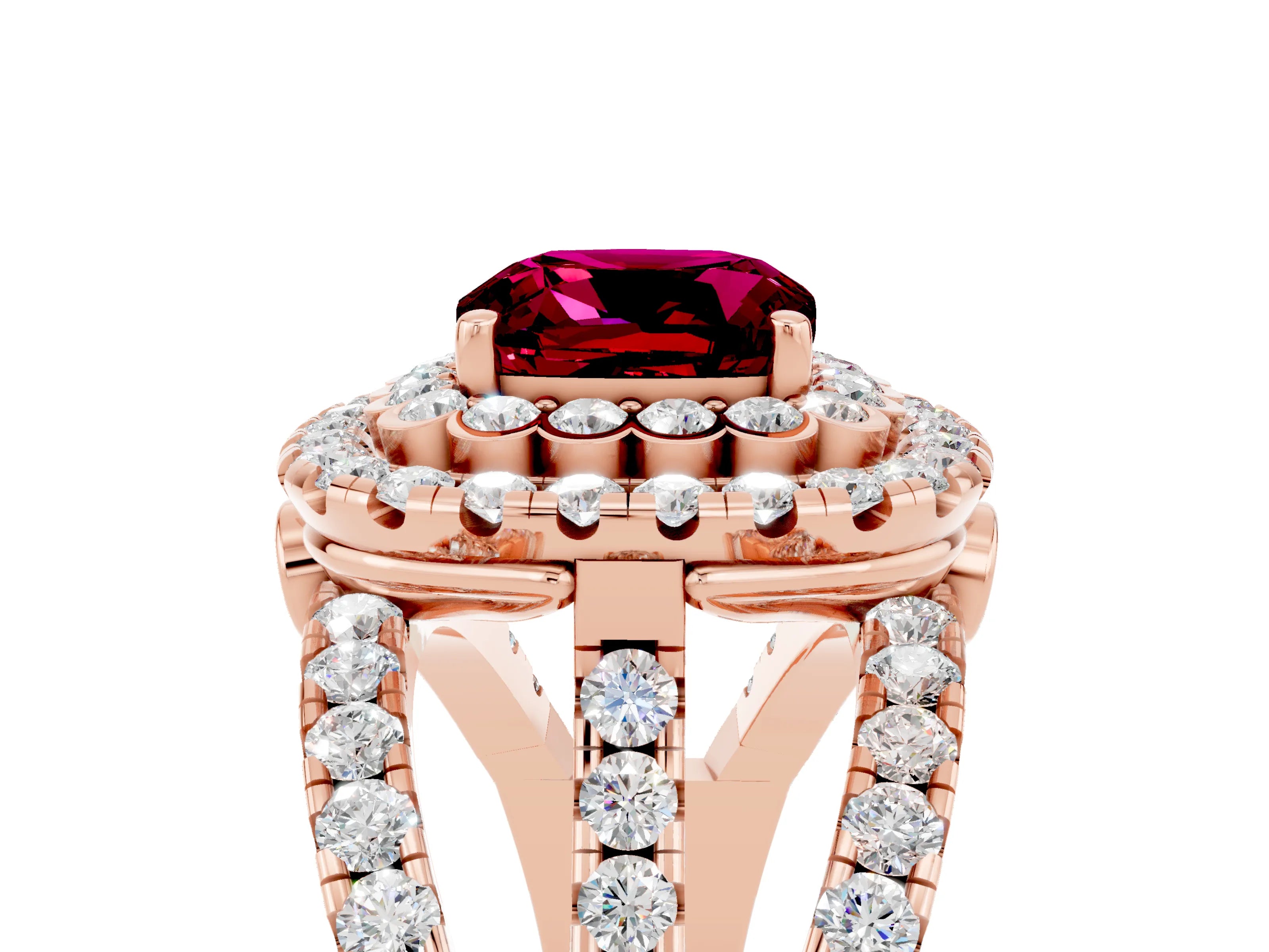 Rose gold Double Halo Cushion Cut Diamond Split Shank Pave Set Ring_5