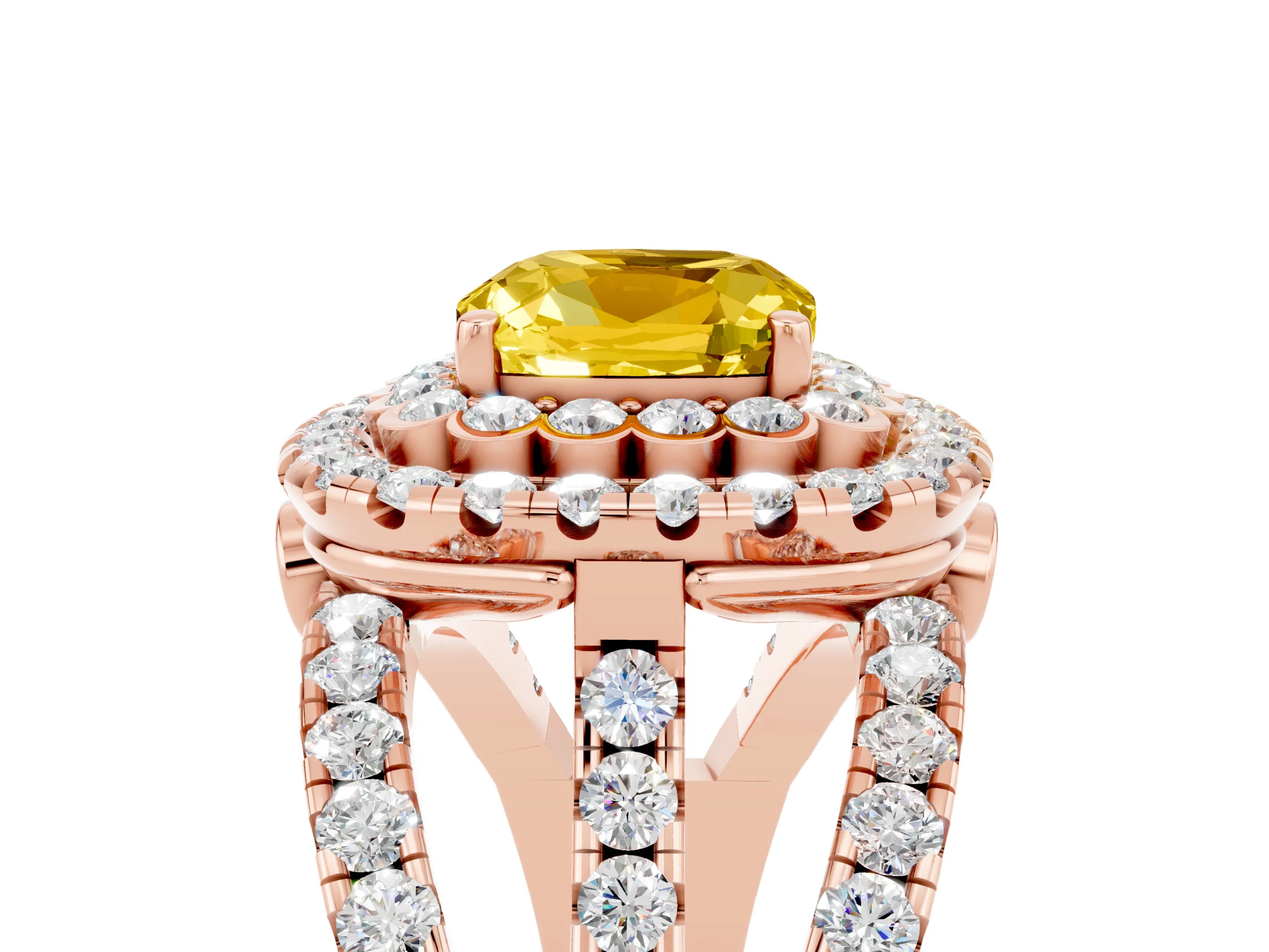 Rose gold Double Halo Cushion Cut Diamond Split Shank Pave Set Ring_5