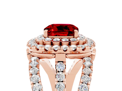 Rose gold Double Halo Cushion Cut Diamond Split Shank Pave Set Ring_5