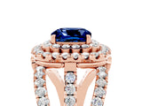 Rose gold Double Halo Cushion Cut Diamond Split Shank Pave Set Ring_5