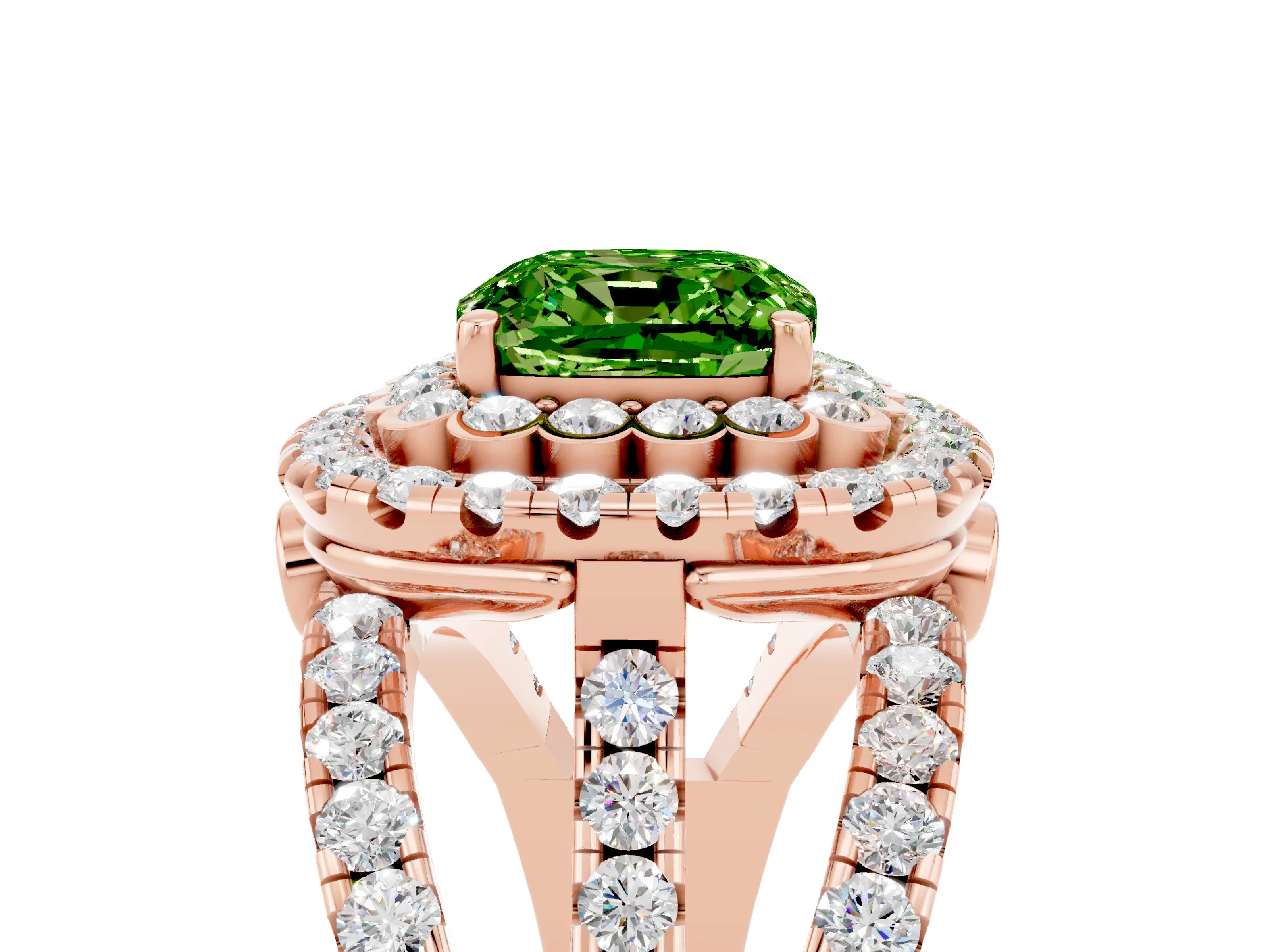 Rose gold Double Halo Cushion Cut Diamond Split Shank Pave Set Ring_5