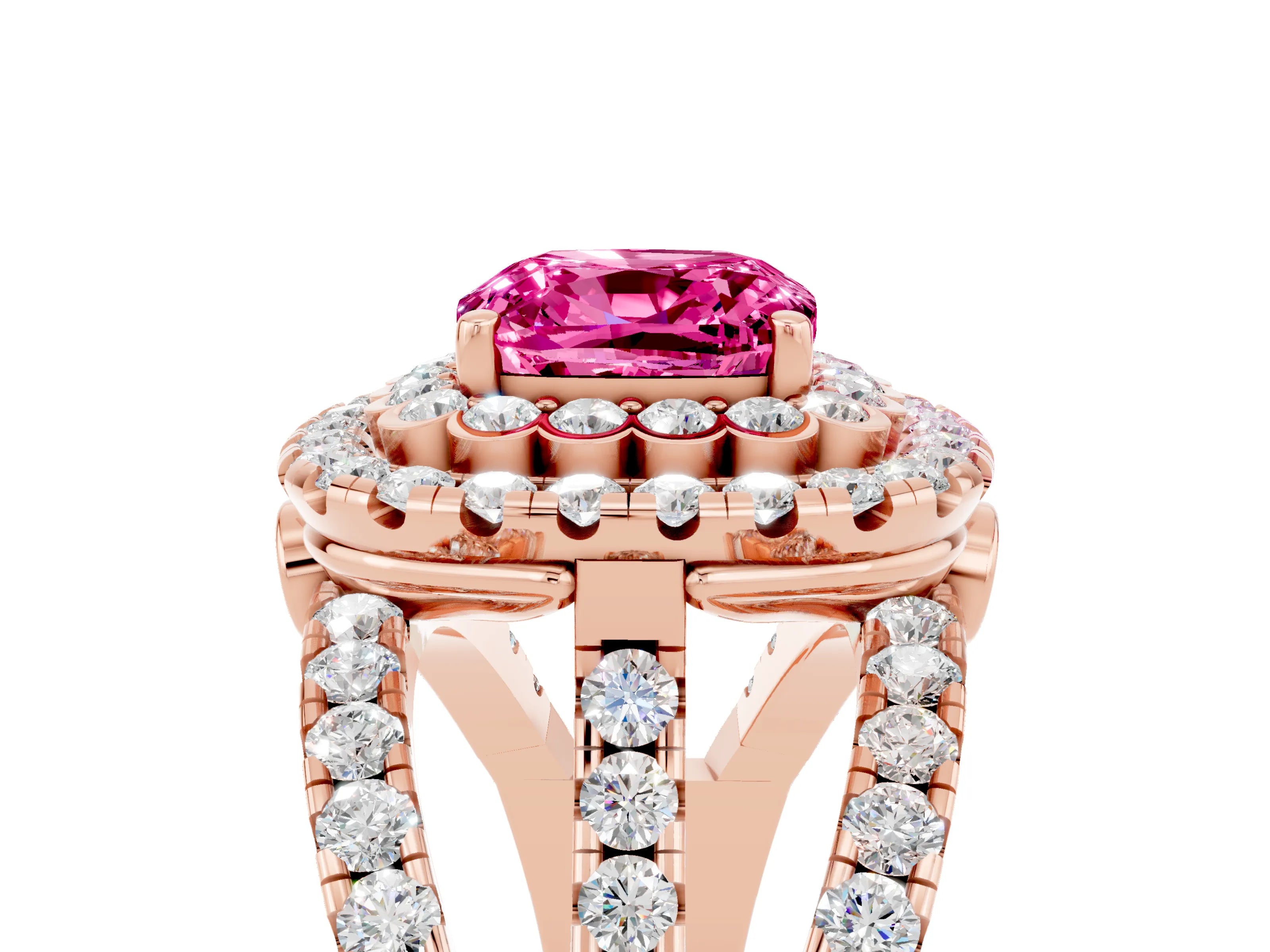 Rose gold Double Halo Cushion Cut Diamond Split Shank Pave Set Ring_5