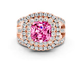 Rose gold Double Halo Cushion Cut Diamond Split Shank Pave Set Ring
