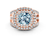 Rose gold Double Halo Cushion Cut Diamond Split Shank Pave Set Ring