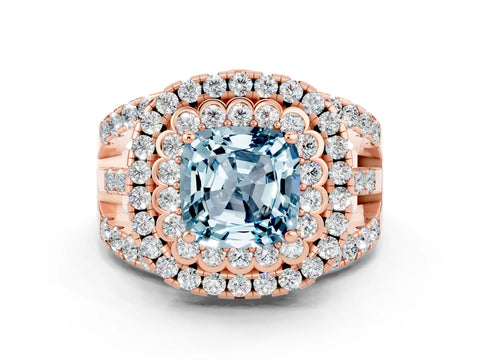 Rose gold Double Halo Cushion Cut Diamond Split Shank Pave Set Ring