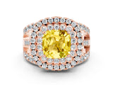 Rose gold Double Halo Cushion Cut Diamond Split Shank Pave Set Ring