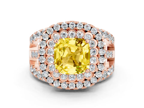 Rose gold Double Halo Cushion Cut Diamond Split Shank Pave Set Ring