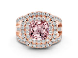Rose gold Double Halo Cushion Cut Diamond Split Shank Pave Set Ring