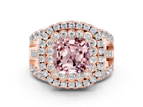 Rose gold Double Halo Cushion Cut Diamond Split Shank Pave Set Ring
