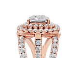 Rose gold Double Halo Cushion Cut Diamond Split Shank Pave Set Ring_8