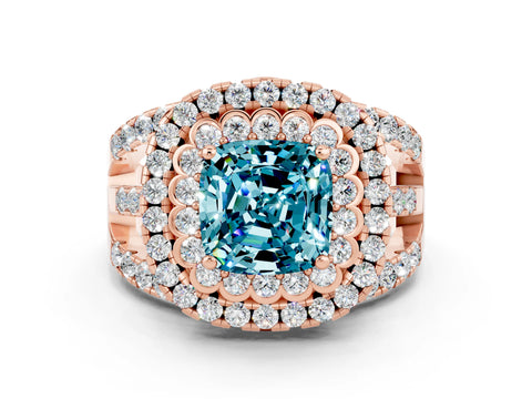 Rose gold Double Halo Cushion Cut Diamond Split Shank Pave Set Ring