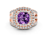 Rose gold Double Halo Cushion Cut Diamond Split Shank Pave Set Ring