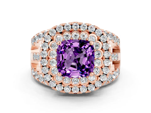 Rose gold Double Halo Cushion Cut Diamond Split Shank Pave Set Ring