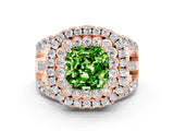 Rose gold Double Halo Cushion Cut Diamond Split Shank Pave Set Ring