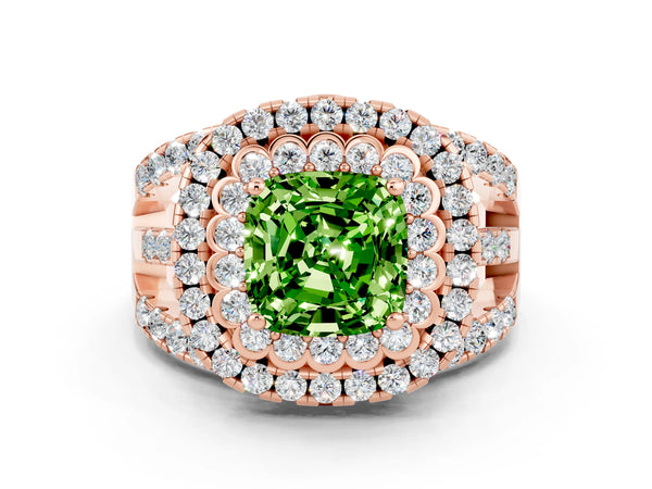 Rose gold Double Halo Cushion Cut Diamond Split Shank Pave Set Ring