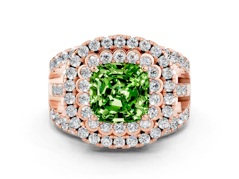 Rose gold Double Halo Cushion Cut Diamond Split Shank Pave Set Ring