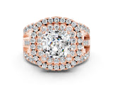 Rose gold Double Halo Cushion Cut Diamond Split Shank Pave Set Ring