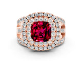 Rose gold Double Halo Cushion Cut Diamond Split Shank Pave Set Ring