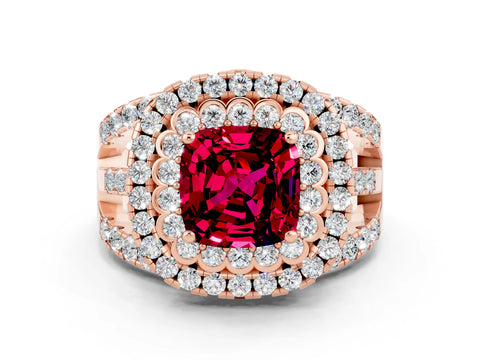 Rose gold Double Halo Cushion Cut Diamond Split Shank Pave Set Ring
