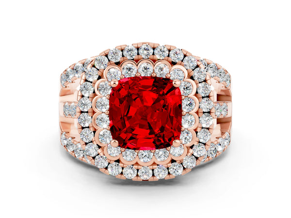 Rose gold Double Halo Cushion Cut Diamond Split Shank Pave Set Ring