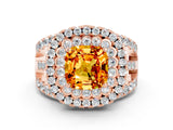 Rose gold Double Halo Cushion Cut Diamond Split Shank Pave Set Ring