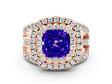 Rose gold Double Halo Cushion Cut Diamond Split Shank Pave Set Ring