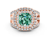 Rose gold Double Halo Cushion Cut Diamond Split Shank Pave Set Ring