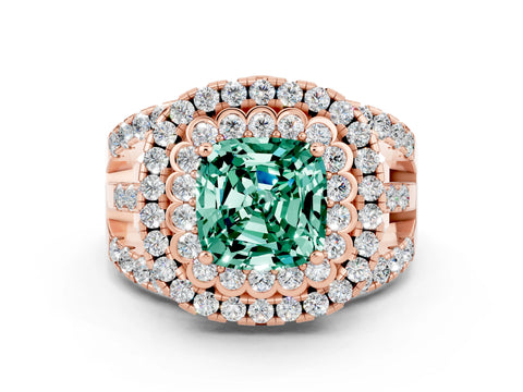 Rose gold Double Halo Cushion Cut Diamond Split Shank Pave Set Ring