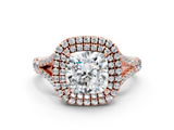 Rose gold Double Halo Cushion Cut Diamond Split Shank Ring with Four Prong Setting_32