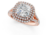 Rose gold Double Halo Cushion Cut Diamond Split Shank Ring with Four Prong Setting_33