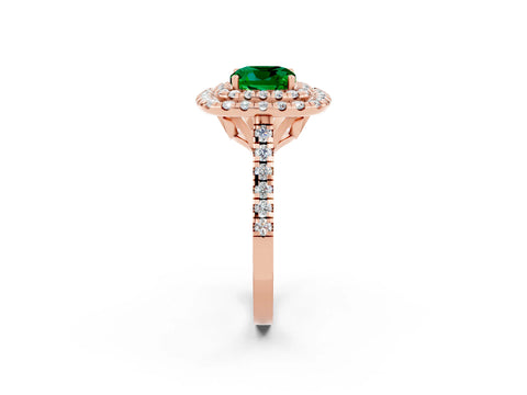 Rose gold Double Halo Cushion Cut Emerald Pavé Band with Four-Prong Setting_2