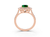 Rose gold Double Halo Cushion Cut Emerald Pavé Band with Four-Prong Setting_3