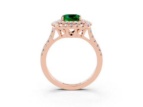 Rose gold Double Halo Cushion Cut Emerald Pavé Band with Four-Prong Setting_3