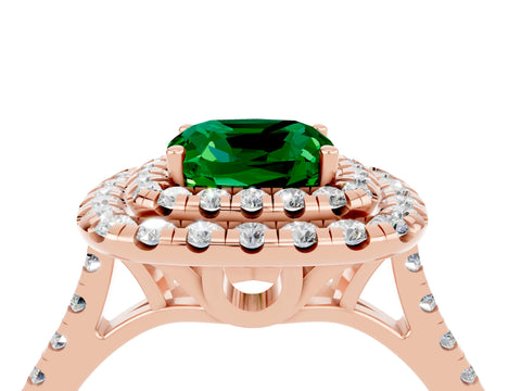 Rose gold Double Halo Cushion Cut Emerald Pavé Band with Four-Prong Setting_4