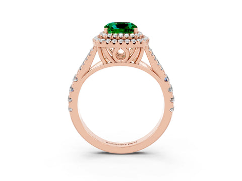 Rose gold Double Halo Cushion Cut Emerald Split Shank Engagement Ring with Four-Prong Setting_3