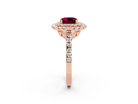 Rose gold Double Halo Cushion Cut Garnet Pavé Band with Four-Prong Setting_2