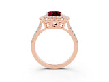Rose gold Double Halo Cushion Cut Garnet Pavé Band with Four-Prong Setting_3